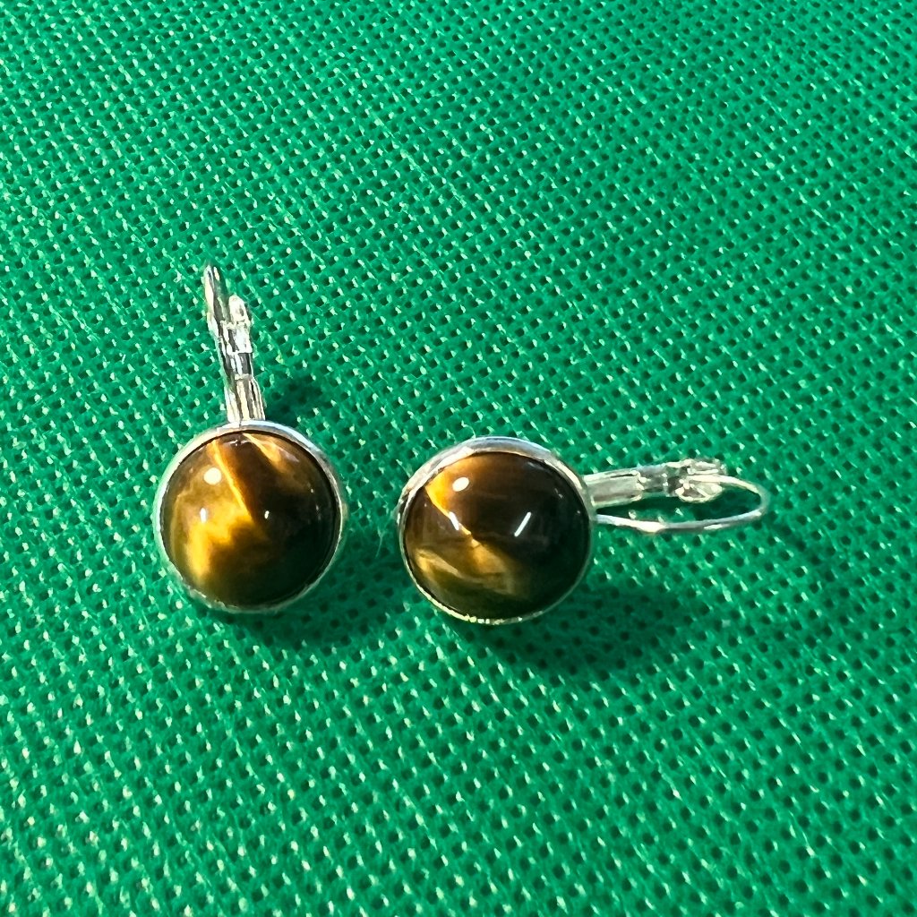 Tigers Eye Silver Tone Leverback Pierced Earrings 14$